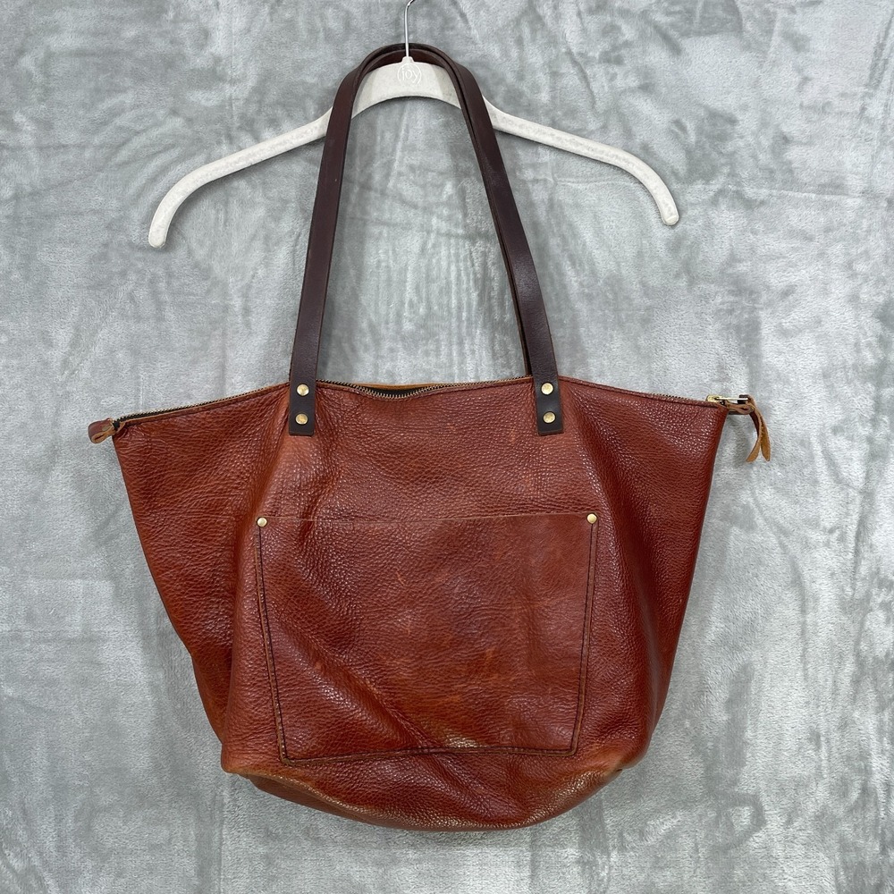Portland Leather Goods Almost Perfect Tote Bag Brown Full Grain Leather Zip Top
